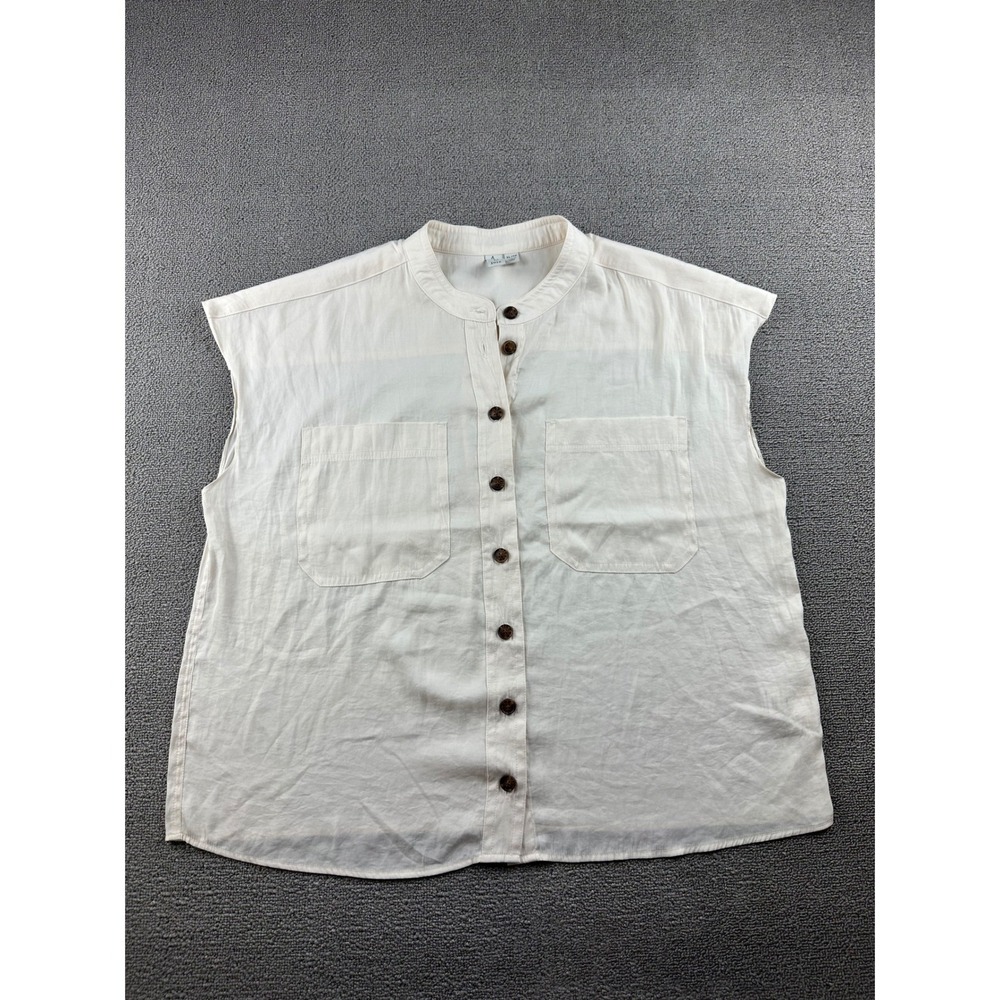 Joie Dax Utility Blouse Women XL White Crepe Sleeveless Button Front‎ Workwear